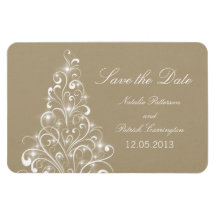 Sparkly Holiday Tree Save the Date Magnet, Beige