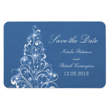 Sparkly Holiday Tree Save the Date Magnet, Blue
