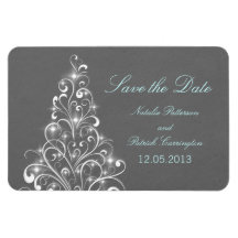 Sparkly Holiday Tree Save the Date Magnet, Gray