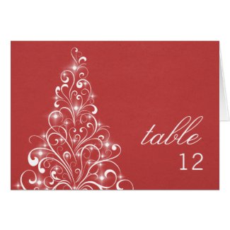 Sparkly Holiday Tree Table Number Card, Red card