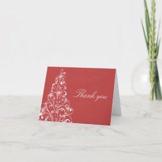 Sparkly Holiday Tree Thank You Card, Red card