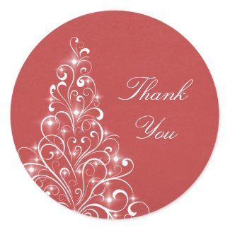 Sparkly Holiday Tree Thank You Stickers, Red sticker