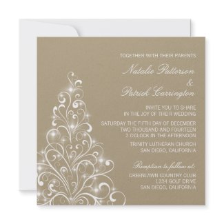 Sparkly Holiday Tree Wedding Invite, Latte