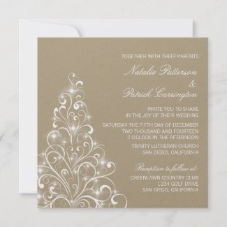 Sparkly Holiday Tree Wedding Invite, Latte invitation