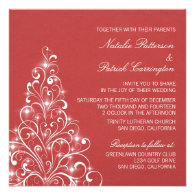 Sparkly Holiday Tree Wedding Invite, Red