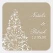 Sparkly Holiday Tree Wedding Stickers, Latte