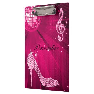 Sparkly Hot Pink Music Note & Stiletto Heel Clipboard