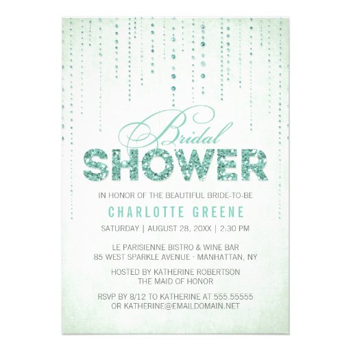 Sparkly Mint Glitter Bridal Shower Invitation