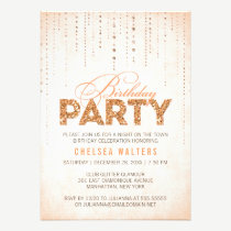Sparkly Peach Glitter Birthday Party Invitation invitations
