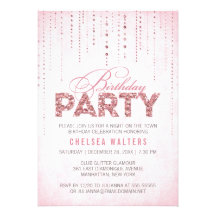 Sparkly Pink Glitter Birthday Party Invitation