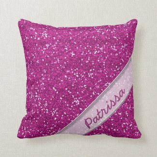 Sparkly Pink Glitter Custom Name Throw Pillow