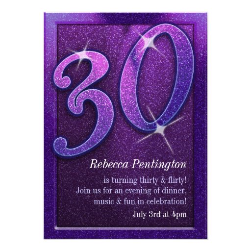 Sparkly Purple 30 and Flirty Birthday Invitations