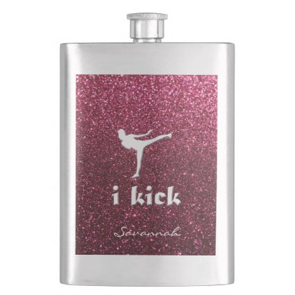 Sparkly Shimmering fuchsia 'i kick' custom Flask