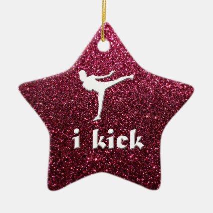 Sparkly Shimmering fuchsia 'i kick' custom Double-Sided Star Ceramic Christmas Ornament