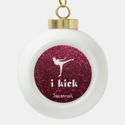 Sparkly Shimmering fuchsia 'i kick' custom Ceramic Ball Christmas Ornament