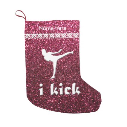Sparkly Shimmering fuchsia 'i kick' Small Christmas Stocking