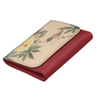 Sparrow and Hibiscus Keibun Matsumoto bird flowers Tri-fold Wallet