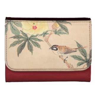 Sparrow and Hibiscus Keibun Matsumoto bird flowers Tri-fold Wallet