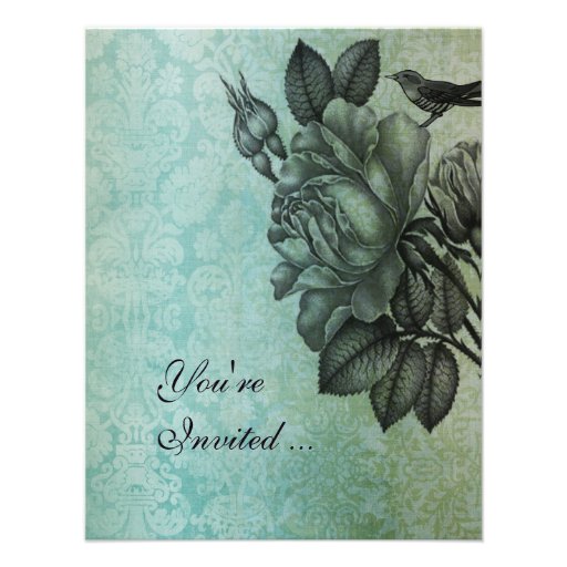 Sparrow and Rose Elegant Vintage Damask Personalized Invite