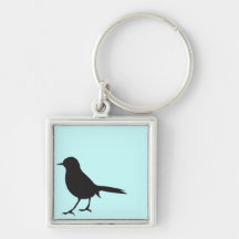 Sparrow bird black & white silhouette tiffany blue keychain