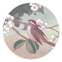 Sparrow in Flowering Apple Tree Round Sticker