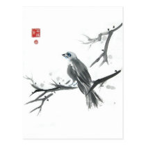 Sparrow on Winter Branch Art postcards