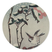 Sparrows and Camellias in the Snow. Japan. Stickers