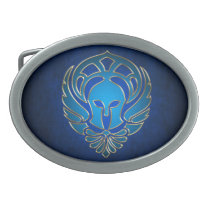 Spartan Greek Warrior Light Blue Gold Belt Buckle