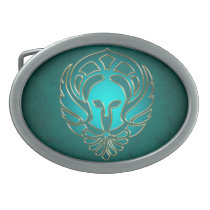 Spartan Greek Warrior Teal and Gold Belt Buckle