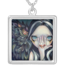 artsprojekt, art, seer, crow, raven, angel, surreal, eye, gothic angel, witch, witches, creepy, wing, wings, mouth, teeth, fangs, tooth, fang, yokai, fantasy, eyes, big eye, big eyed, jasmine, becket-griffith, becket, griffith, jasmine becket-griffith, jasmin, strangeling, artist, goth, gothic, fairy, gothic fairy, faery, fairies, faerie, Necklace with custom graphic design