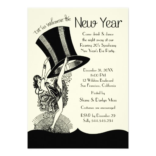Speakeasy Roaring 20's New Year's Eve Party Announcements (front side)