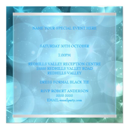 Special Event Elegant Silver Blue Star Bubbles Personalized Invite