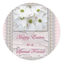 Special Friend Easter Flowering Dogwood Blossoms Round Sticker