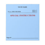 Special Instructions Slip Note Pad (Blue)