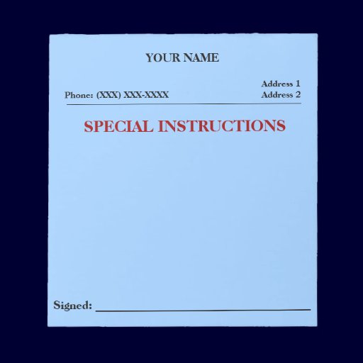 Special Instructions Slip Note Pad (Blue)
