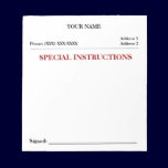 Special Instructions Slip Note Pad (White) notepads