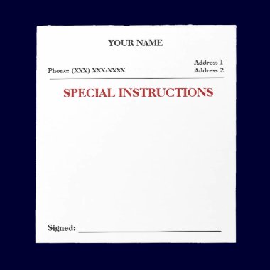 Special Instructions Slip Note Pad (White) notepads