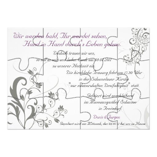 Special Order Vines "Mock" Puzzle Card-12 pieces Custom Invites