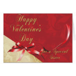 Special Sister Gold and Red Filigree Heart Valenti Card