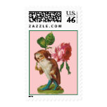 Special Vintage Gnome With A Pink Rose Postage postage