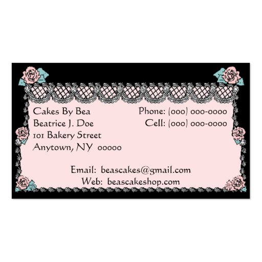 Specialty Cakes Wedding Cake Business Info Cards Business Cards (front side)