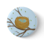 Speckled Blue Eggs in a Nest Button