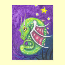 Speckled Green Dragon fantasy art postcard print