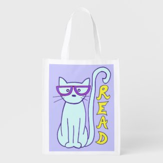 Spectacle Cat with Purple Glasses with Read sign Market Totes