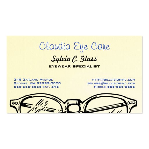 Spectacles Eyewear Optical Vision Business Card Template (front side)