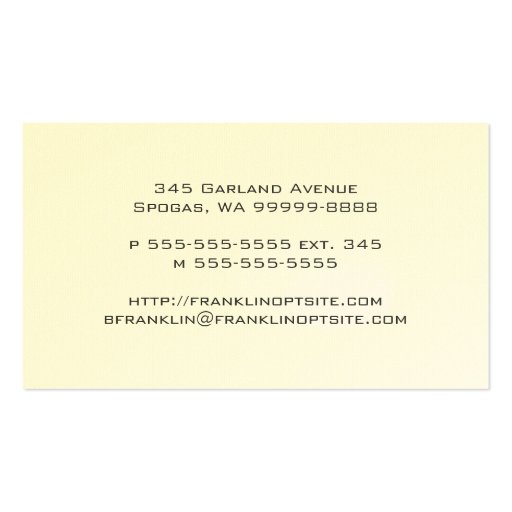 Spectacles Eyewear Sunburst Optical Vision Business Card (back side)