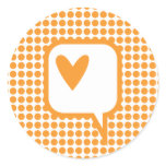 speech bubble heart on orange dots round stickers
