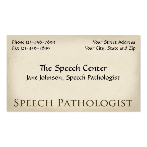 Speech Pathologist Therapist Business Card (front side)