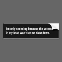 Speeding Because of Voices bumper stickers