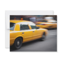 Speeding Yellow NY City Taxi Cab with Motion Blur Invites